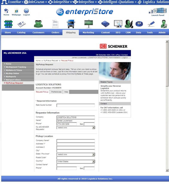 DB Schenker Shipping DB Schenker LTL Shipping enterpriStore Pickup DB Schenker Shipping