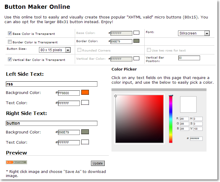 button maker Site Template Config