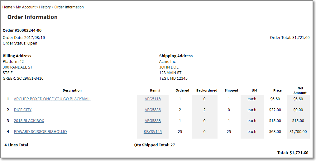 Infor SX. e ERP Ecommerce order information Infor SX. e ERP Ecommerce
