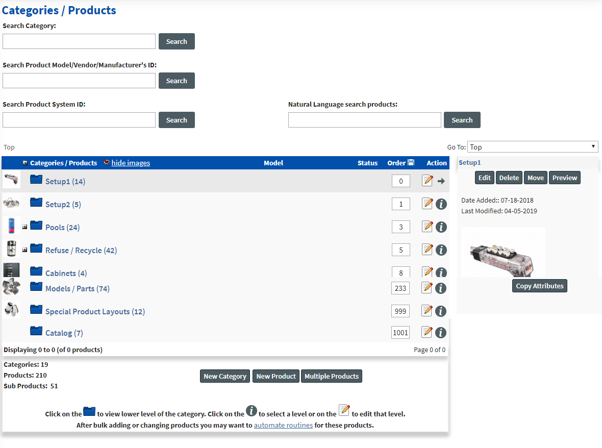 category catalog structure layout Categories Setup