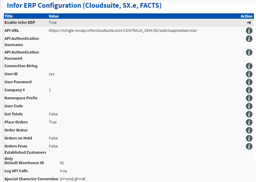 sx config Infor SX. e ERP Ecommerce
