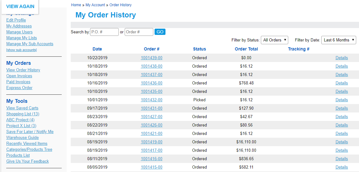 mya order history1 View Order History