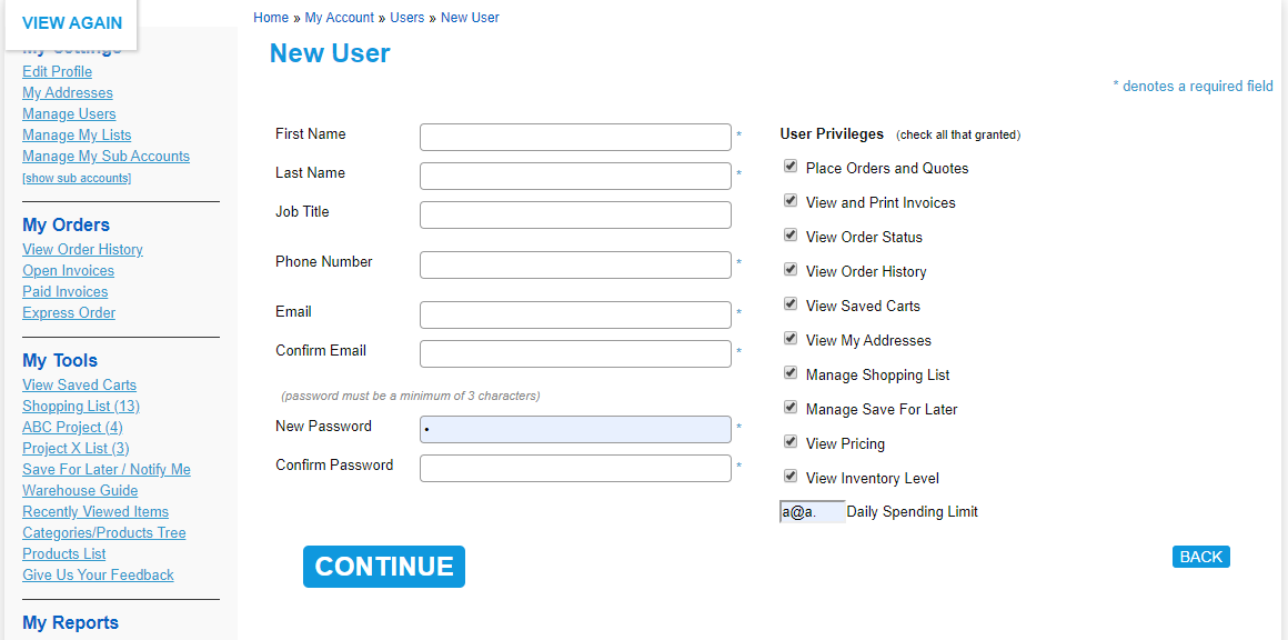 New User Account Management