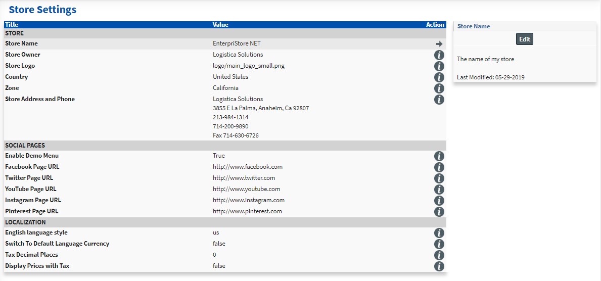 store store settings Site / Store Management