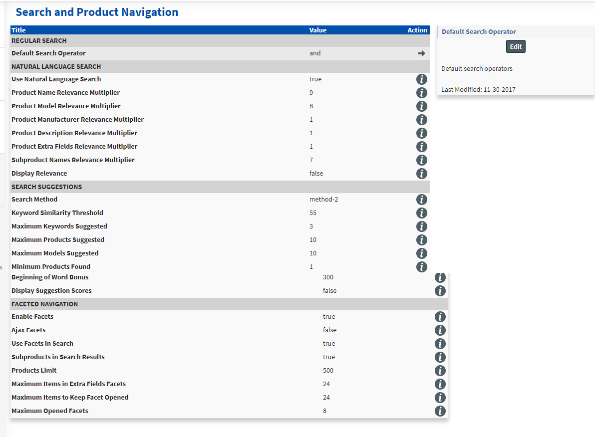 store facets search Site / Store Management