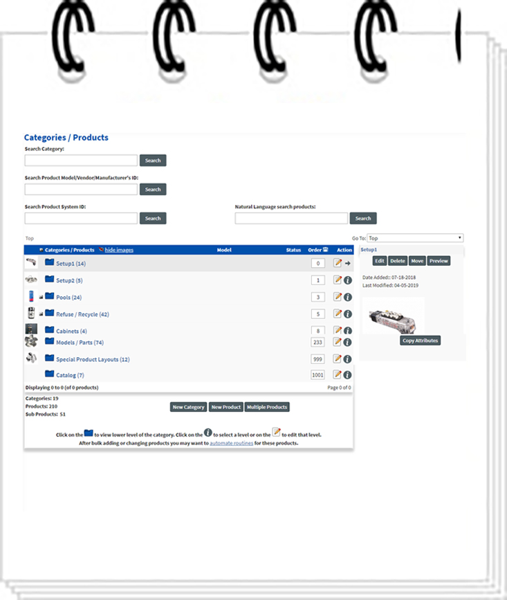 categories products listing mini Admin Features