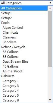 Categories Products List view by category pulldown Category / Products Tools