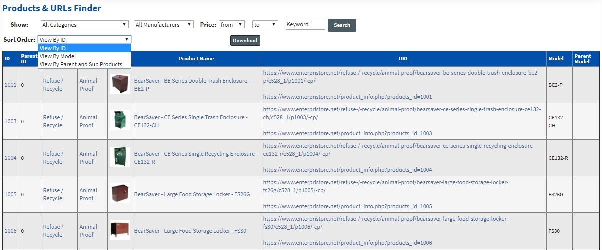 Categories Products List view categories products links Category / Products Tools