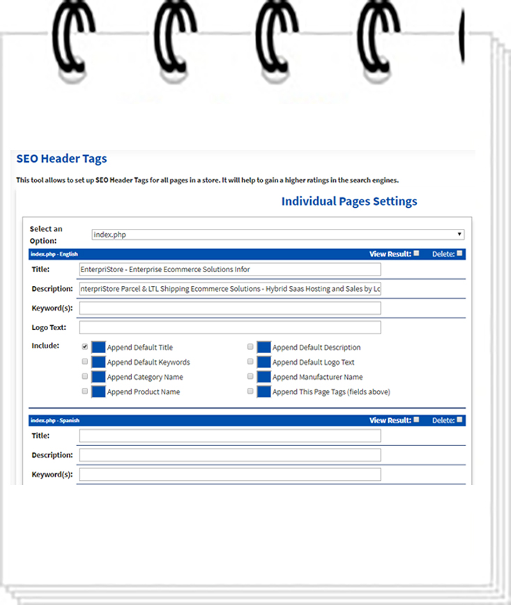 seo meta tags mini Admin Features