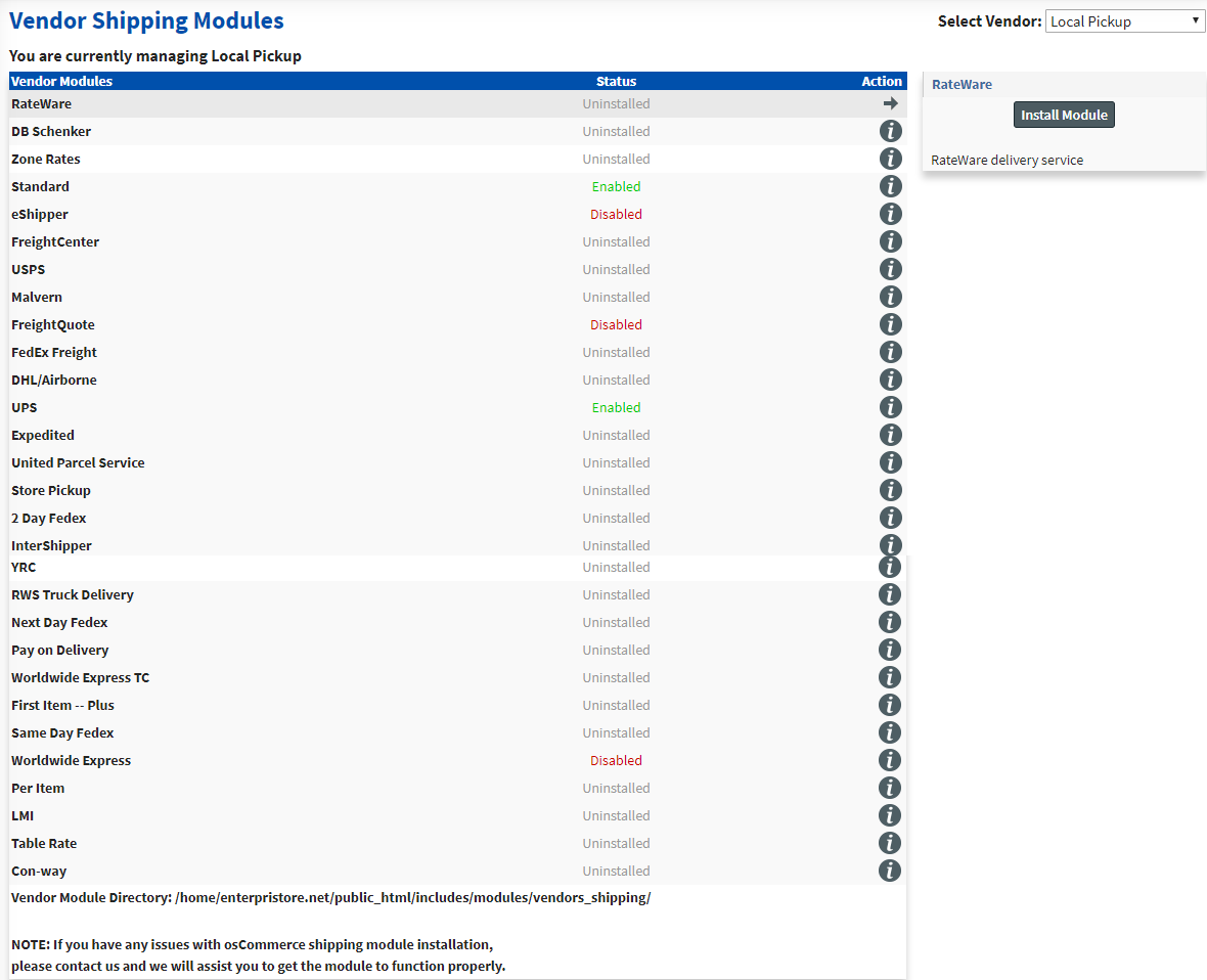Shipping Modules By Vendor Vendors
